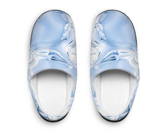 Blue Marble Swirl Men's Indoor Slippers | Abstract Liquid Pattern