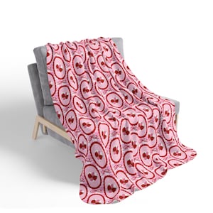 Red and Pink Floral Fleece Sherpa Blanket | Flower Pattern Cozy Throw