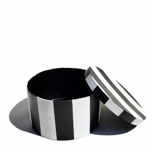 Black and white striped gift box with lid, striped paper mache box