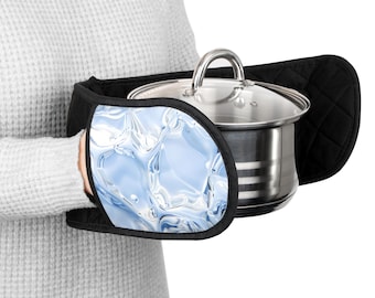 Ice Blue Wasser-Muster Ofenhandschuhe | Doppel Henkel Topflappen