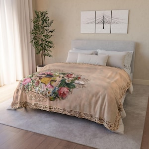 Viktorianische Blumen Romantische Fleece-Decke | Sherpa Überwurf