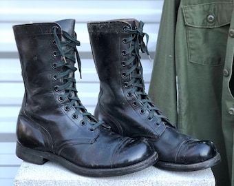 11.5 R | Vintage Combat Boots 1960's Lace Up Jump Boot Military Cap Toe