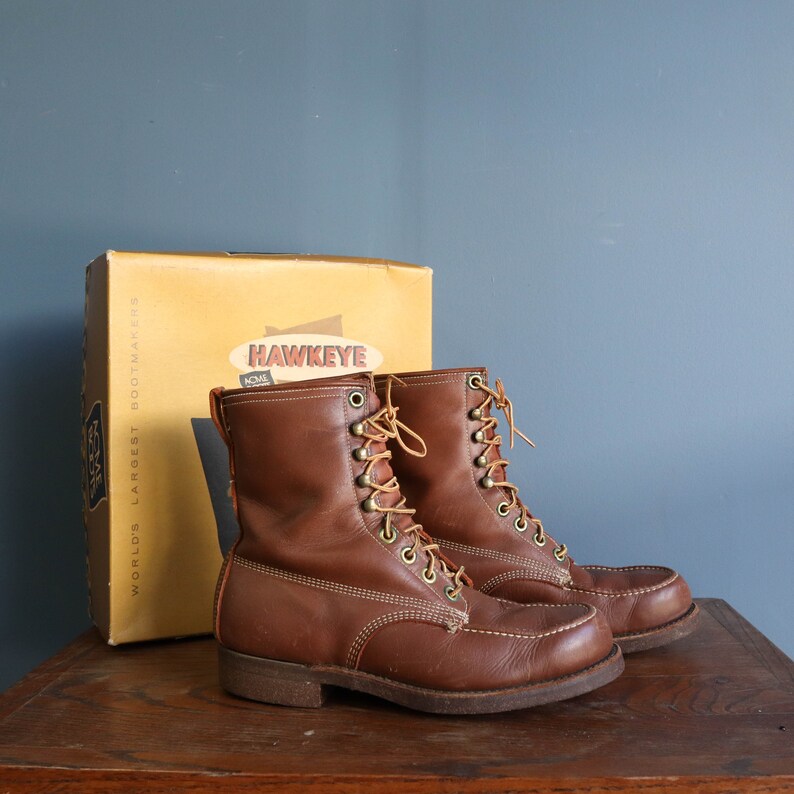 Men's Vintage Work Boots Acme Hawkeye Cork Sole Lace Up Etsy