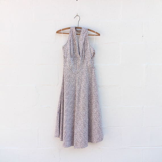 1950's Women's Gray & Pink Floral Halter Top Dress