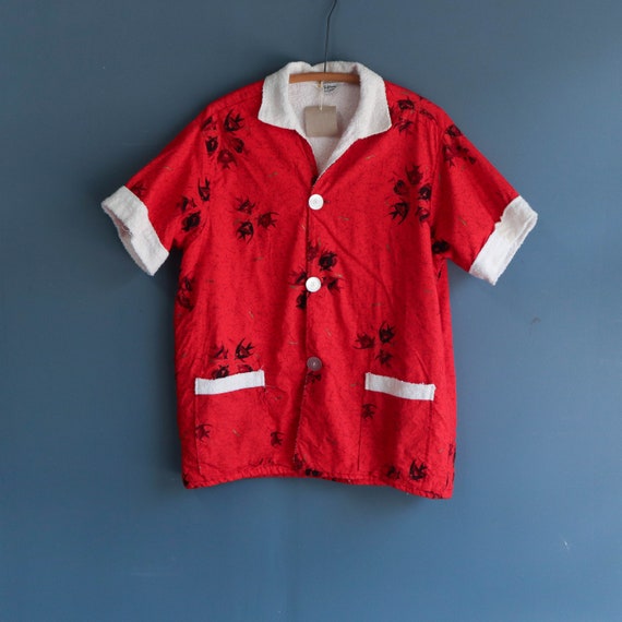 1950’s Red Novelty Fish Print Cabana Beach Jacket