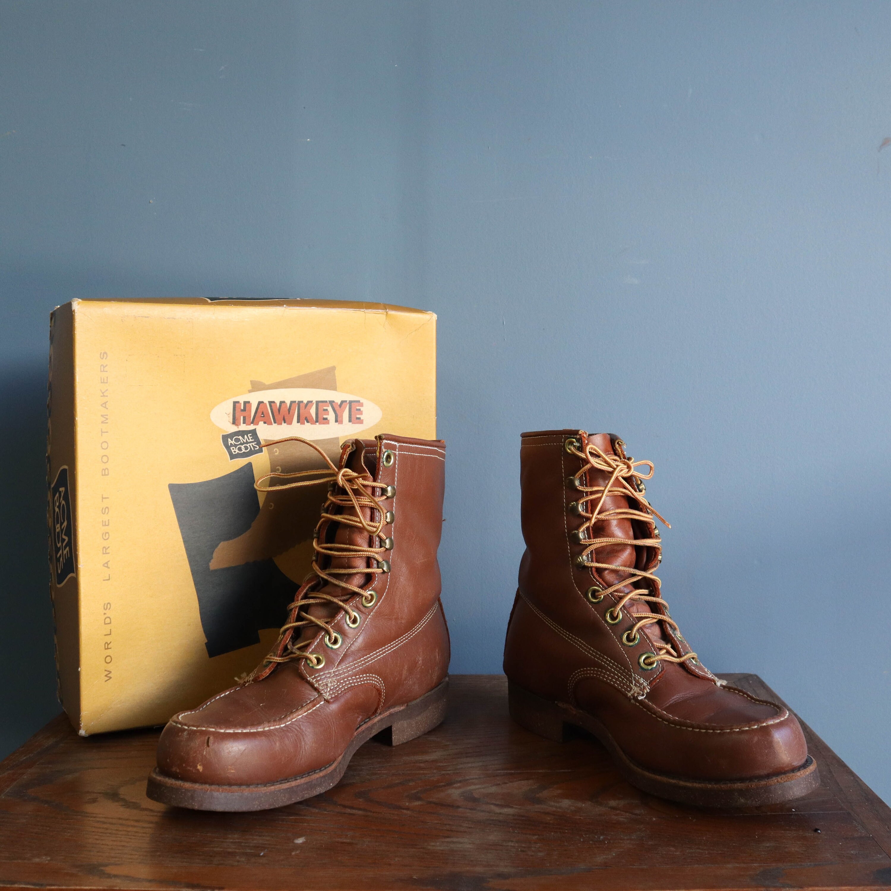 Men's Vintage Work Boots Acme Hawkeye Cork Sole Lace Up Etsy