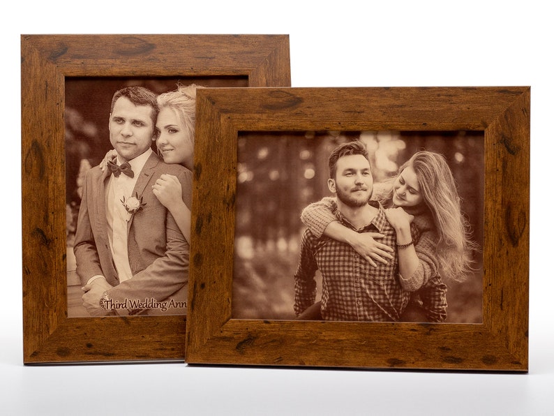 Third wedding anniversary Leather engraving Photo in leather Photo engraving Customised Gift Brown 9x7