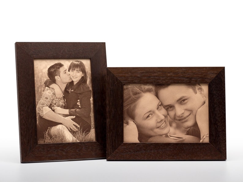 Third wedding anniversary Leather engraving Photo in leather Photo engraving Customised Gift Dark brown 7x5