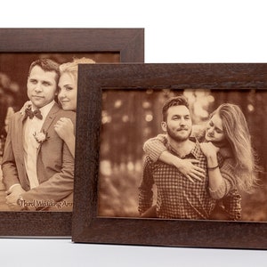 Third wedding anniversary Leather engraving Photo in leather Photo engraving Customised Gift Dark brown 9x7