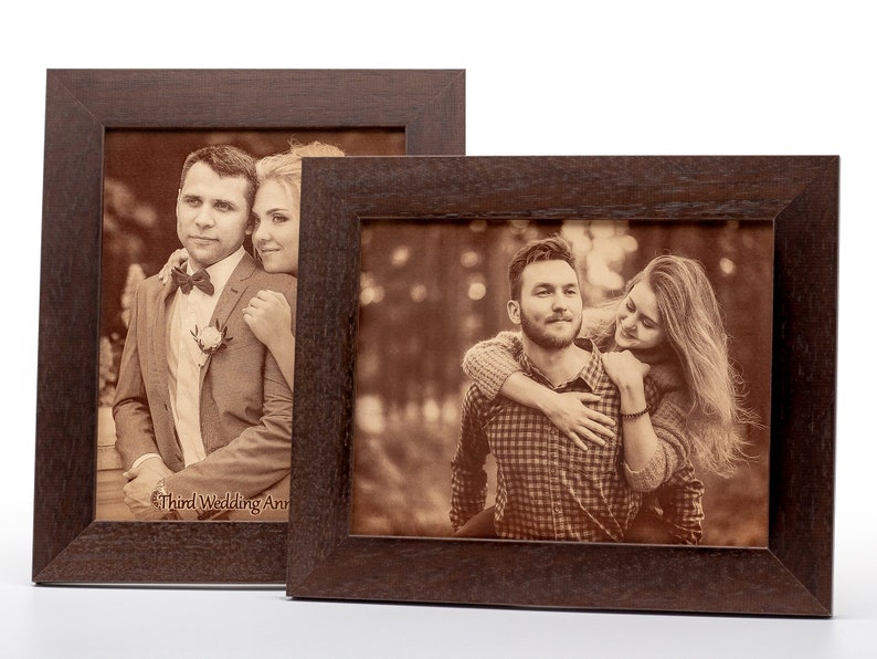 Third wedding anniversary Leather engraving Photo in leather Photo engraving Customised Gift Dark brown 9x7