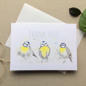 Carte Mésange Bleue, Carte de Vœux, Carte de Remerciement, Mésanges Bleues, Oiseaux de Jardin, Carte pour un jardinier, Illustration, Carte A5, Carte Qualité, Carte pour h