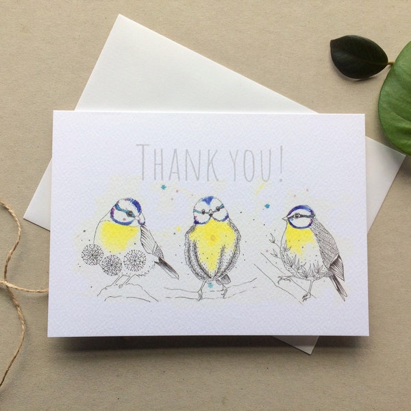 Blue Tit Card, Greeting Card, Thank you card, Blue Tits, Garden Birds, Card for a gardener,  Illustration, A5 Card, Quality card, Card for h