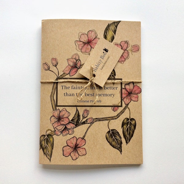The Faintest Ink Notebook - Eco Jotter - Journal - Sketch book - A5 Pad - Stationary - Recycled - Japanese Cherry Blossom - Notepad