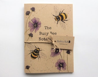 The Busy Bee Notebook - Eco Jotter - Journal - Sketch book - A5 Pad - Stationary - Recycled - Bees - Save the Bees - Bumble Bee - Notepad