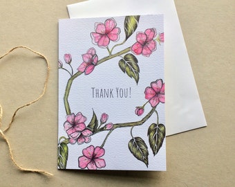 Thank you large greeting card -  Japanese cherry blossom card - high quality thank you card - nature - garden - card for her - A5 card