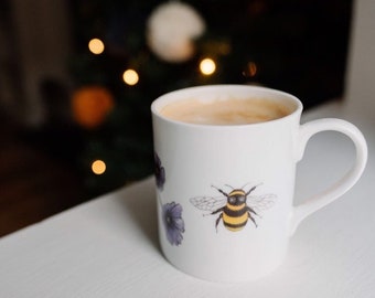 Bee Mug, small china mug, save the bees, summer mug, garden mug, gift for a gardener, stocking filler