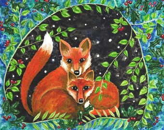 Fox Print, A3 Giclee fine art Print 'Foxy Den', fox cubs, nursery decor, woodland nursery, nature home decor, animal art