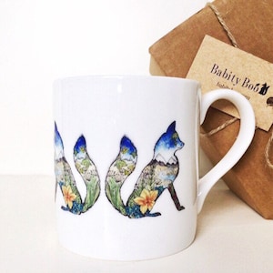 Fox Mug, large bone china mug, ‘Mountain Fox’ design, stocking filler, gift for him, gift for her, fox mug, coffee tea mug