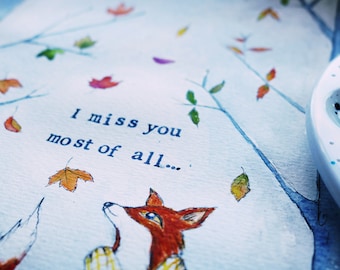 Bespoke framed animal woodland watercolour, personalised, custom made original art, girls room, boys room, nursery, Children's room