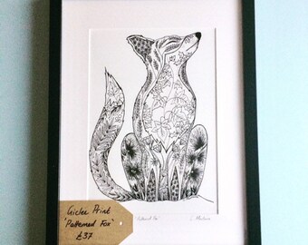 Fox Print, Giclee fine art print of 'Patterned Fox', Animal art, fox print, gift for animal lover, nature decor, nursery decor, woodland