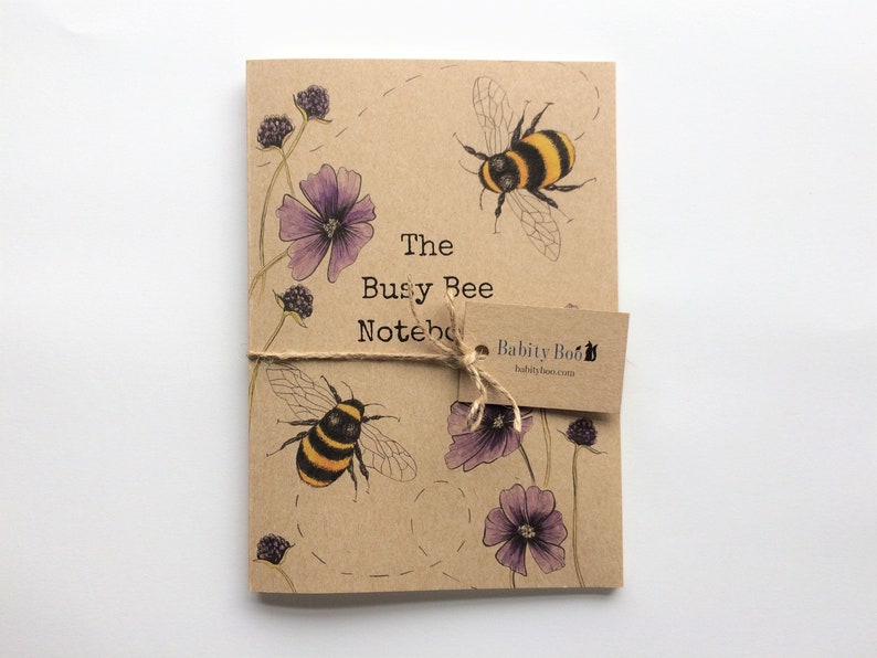 The Busy Bee Notebook Eco Jotter Journal Sketch book A5 Pad Stationary Recycled Bees Save the Bees Bumble Bee Notepad image 1