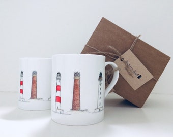 Lighthouse Mug, ‘Scottish Lighthouses’ Design, small Bone china mug, stocking filler, coffee mug