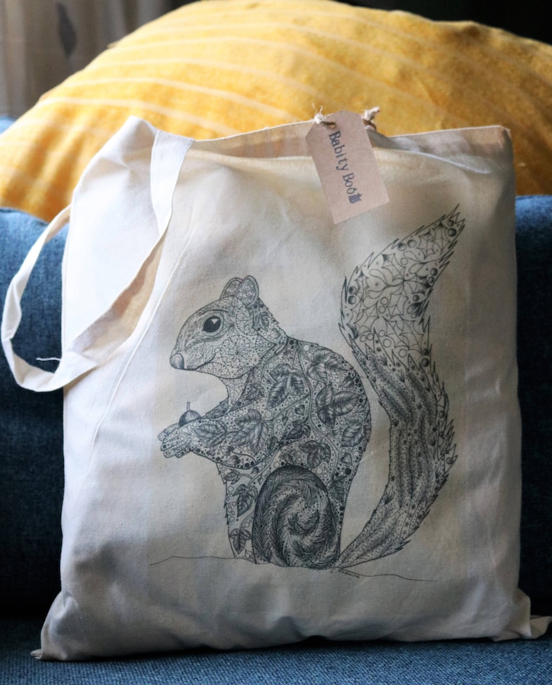 cotton tote bag woodland bag Squirrel tote bag gift animal bag grocery bag shoulder bag shopping bag stocking filler