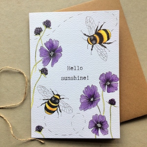Bumble Bee carte « Hello Sunshine » - sauver les abeilles - abeille - carte de l’été - carte pour un jardinier