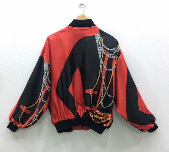 Vintage Baroque Silk Gold Chains Bomber Jacket Nic