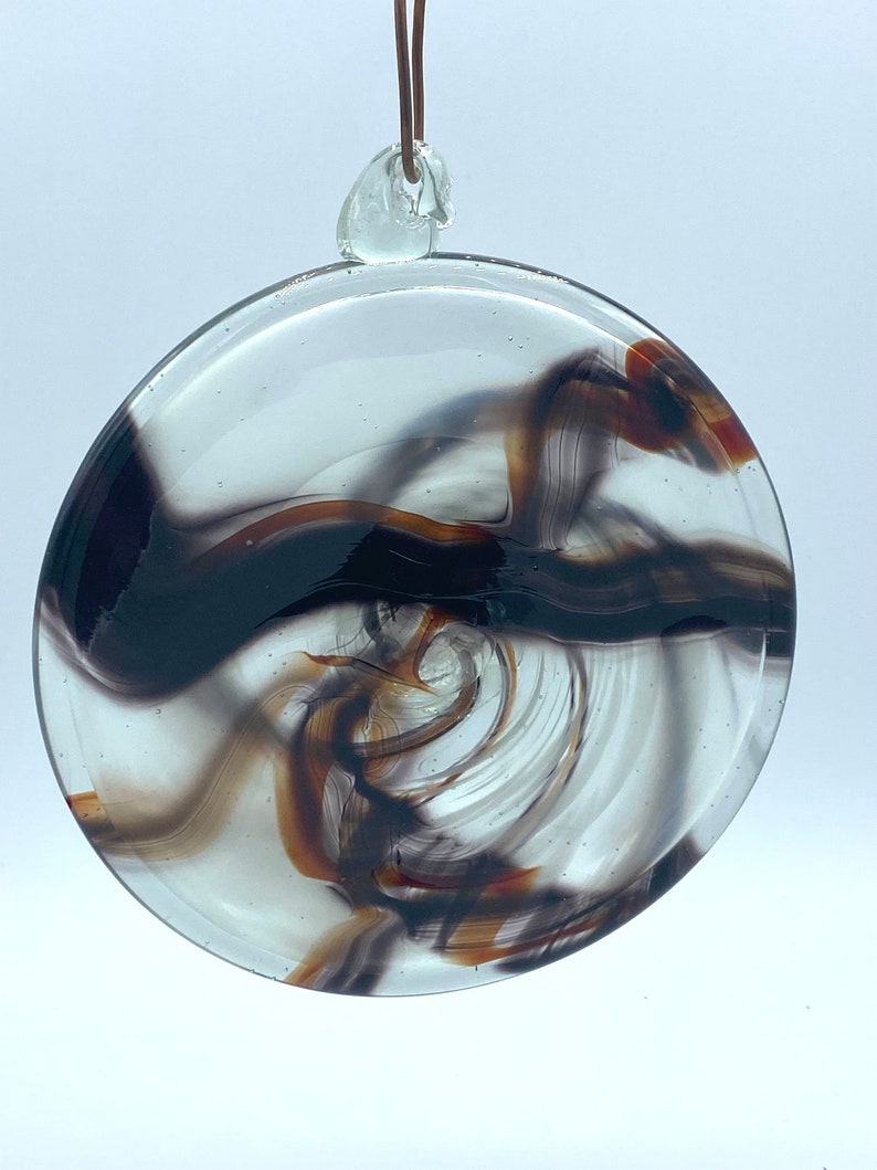 Hand Blown Glass Rondel Black and White Rondelle Sun Catcher Window