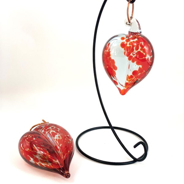 Hand Blown Glass Heart - Red Hanging Window Decor