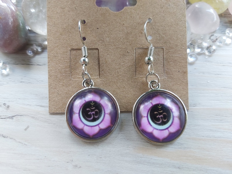 Amethyst Om Lotus Earrings