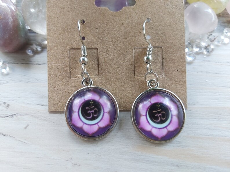 Amethyst Om Lotus Earrings