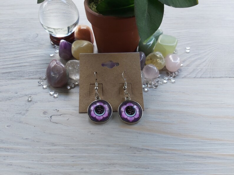 Amethyst Om Lotus Earrings