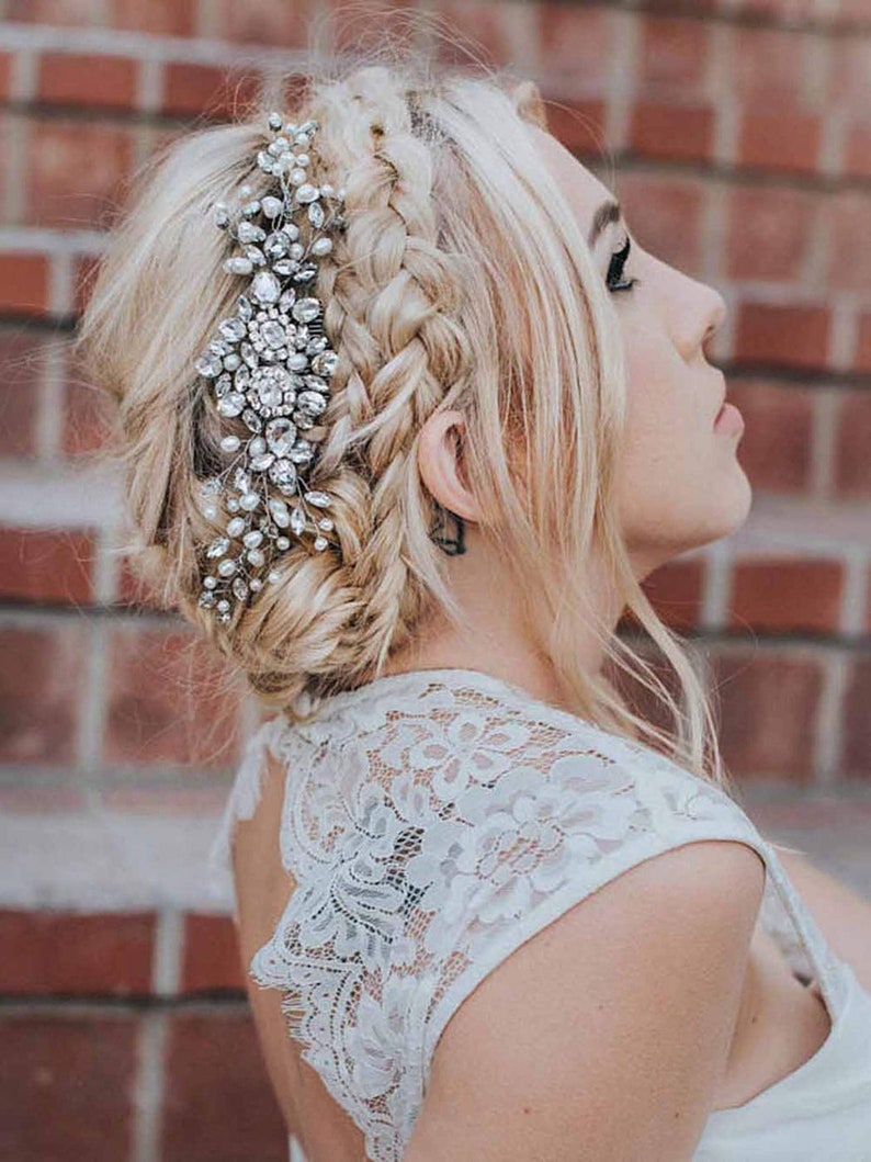 Bridal Hair Pin Wedding Crystal Rhinestone Hair Comb Boho Wedding Hair Accessories Pearl Silver Vine Hair Comb.