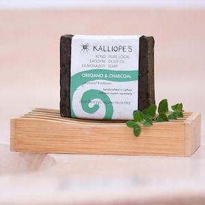 Detox Organic Olive Oil Soap with Activated Charcoal & Oregano, Greek Herbal Cold Process Pure Artisan Soap Bar Body Odour Acne| Kalliopes