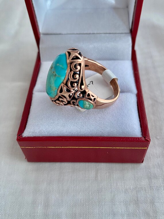 Turquoise Oval Cabochon Copper Ring Beautiful Pat… - image 2