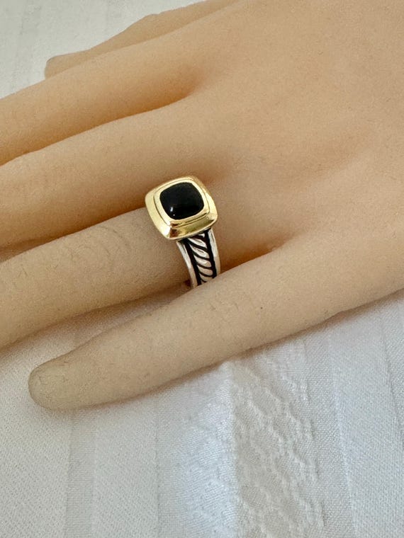 18K Gold David Yurman 925 Sterling Silver Albion Black Onyx 750 Cable Ring Size 6 Weighs 7.87 Grams Hallmark 750 DY 6 Vintage Patina