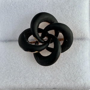 14K Gold Mourning Ebonized Love Knot Antique Victorian Period C Clasp Hallmark 14K Gorgeous Pin Brooch