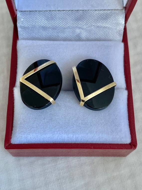 14K Gold Black Onyx Oval Cabochon  Post Backings Y