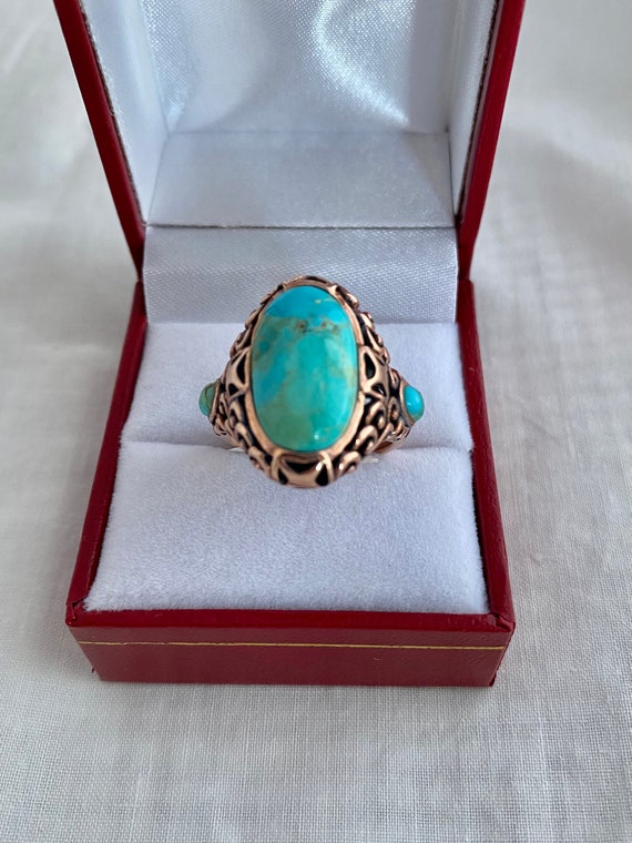 Turquoise Oval Cabochon Copper Ring Beautiful Pat… - image 4