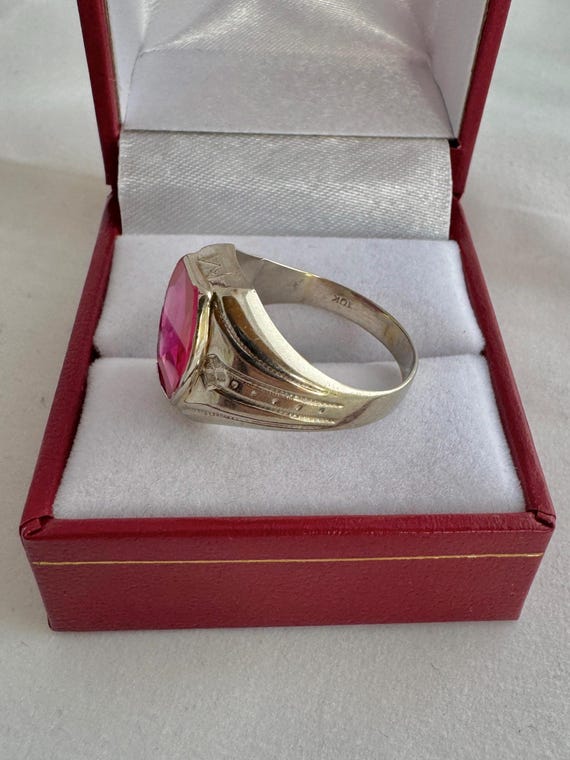 10K Solid White Gold Ruby Cushion Cut Solitaire M… - image 5