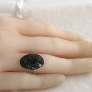 Taxco Eagle Symbol Hallmark Vintage Ring Moss Agate Oval Cabochon Stone 925 Sterling Silver  MMR