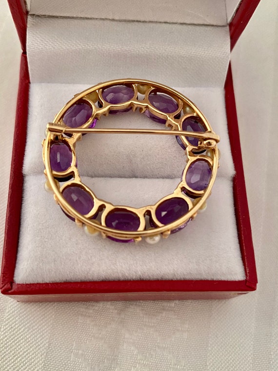 14K Gold Antique / Vintage Amethyst Cultured Pear… - image 5