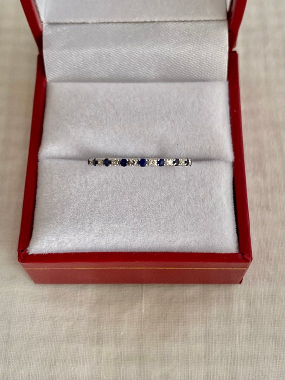 14K White Gold Round Faceted 11 Genuine Sapphires… - image 7