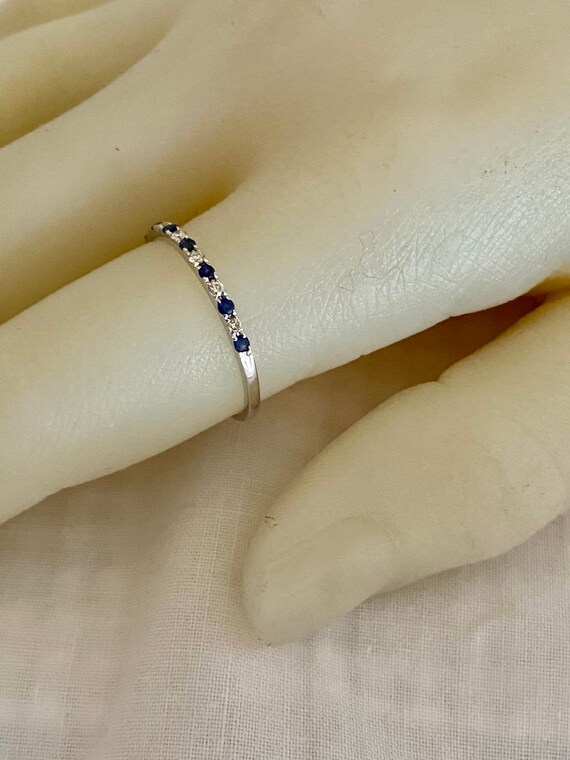 14K White Gold Round Faceted 11 Genuine Sapphires… - image 8