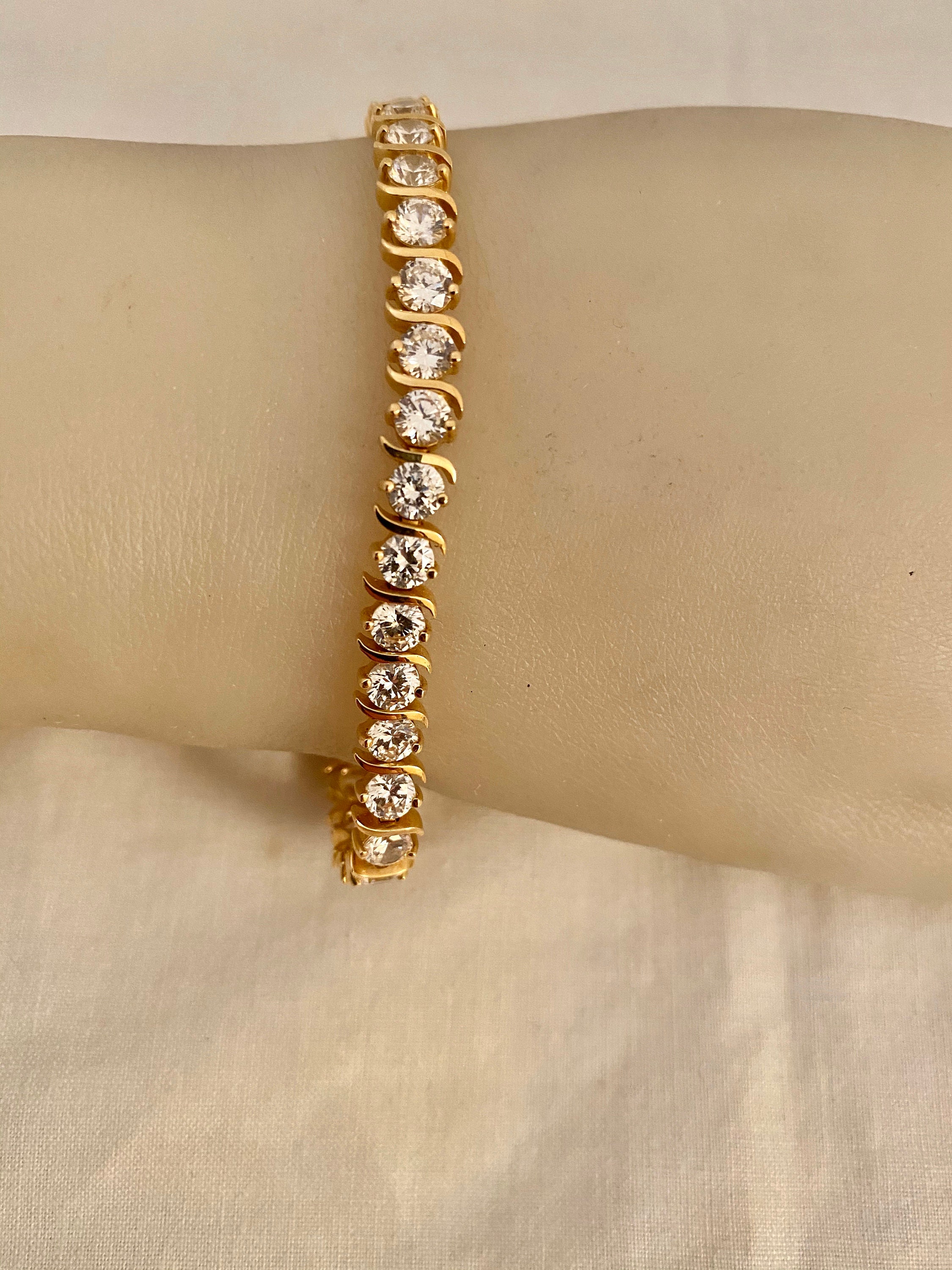 14K Gold S Wave Links Round Brilliant Cut CZ Diamonds | Etsy