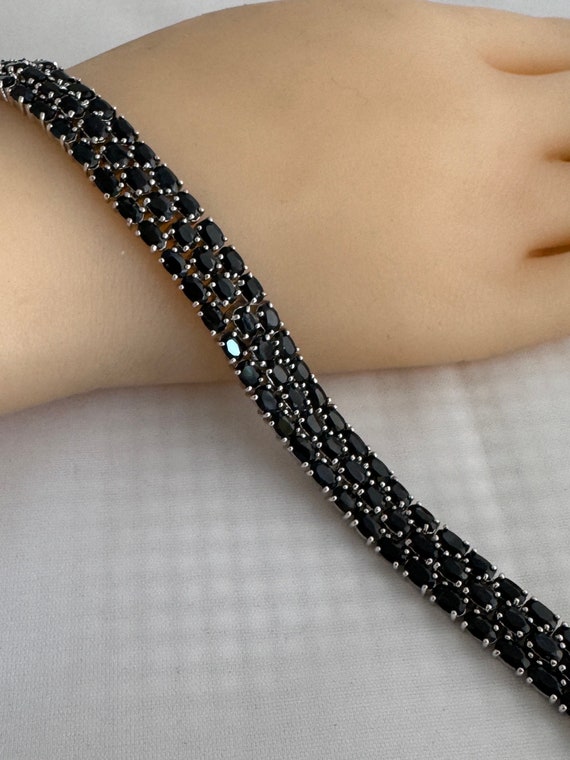 Black Spinel Tennis Bracelet Sterling Silver  Bla… - image 7