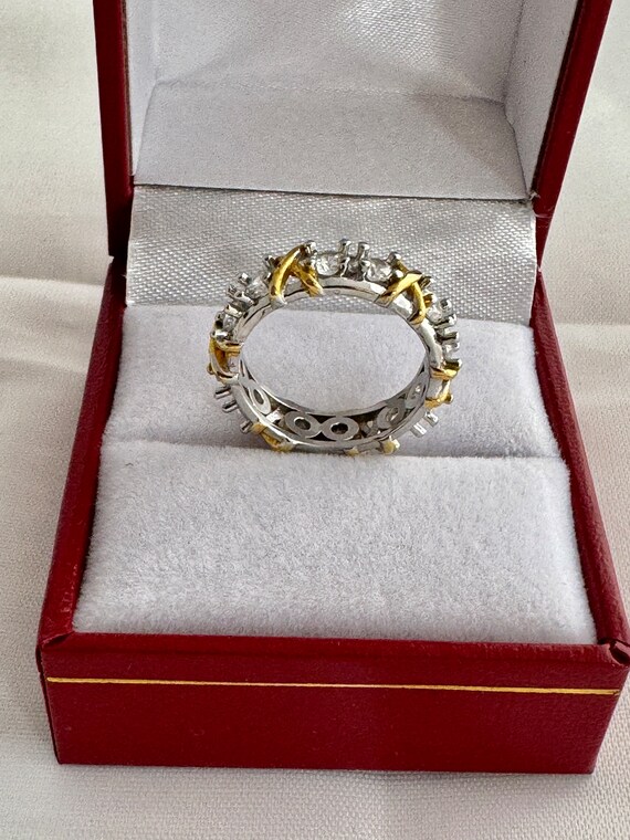 Solid Platinum 950 Simulated Diamonds Yellow Gold… - image 9