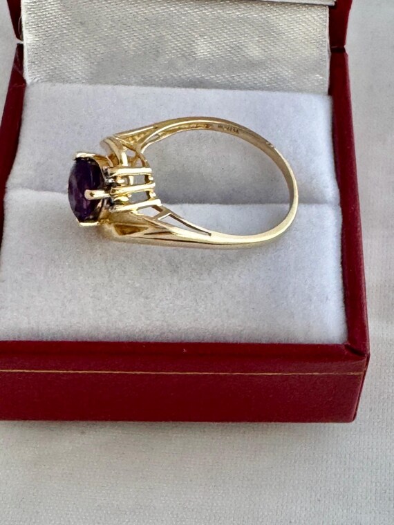 14K Solid Gold Amethyst Gemstone Small Accent Dia… - image 3
